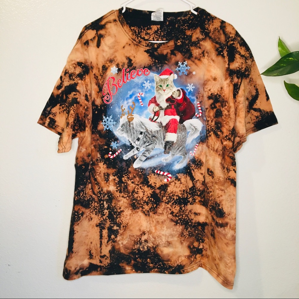 Christmas Cats Reverse Tie Dye Tee Shirt